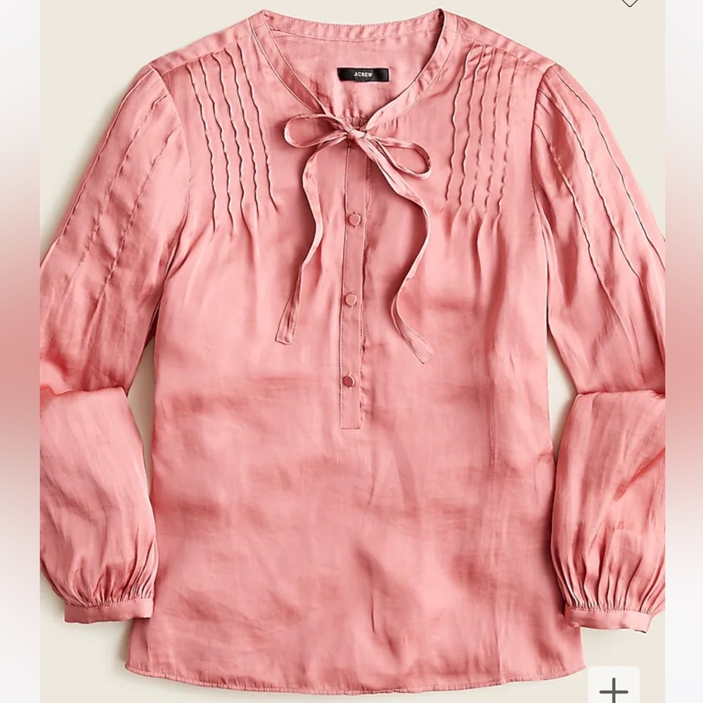 J Crew Featherweight Satin Tie Neck Top - Picture 7 of 9